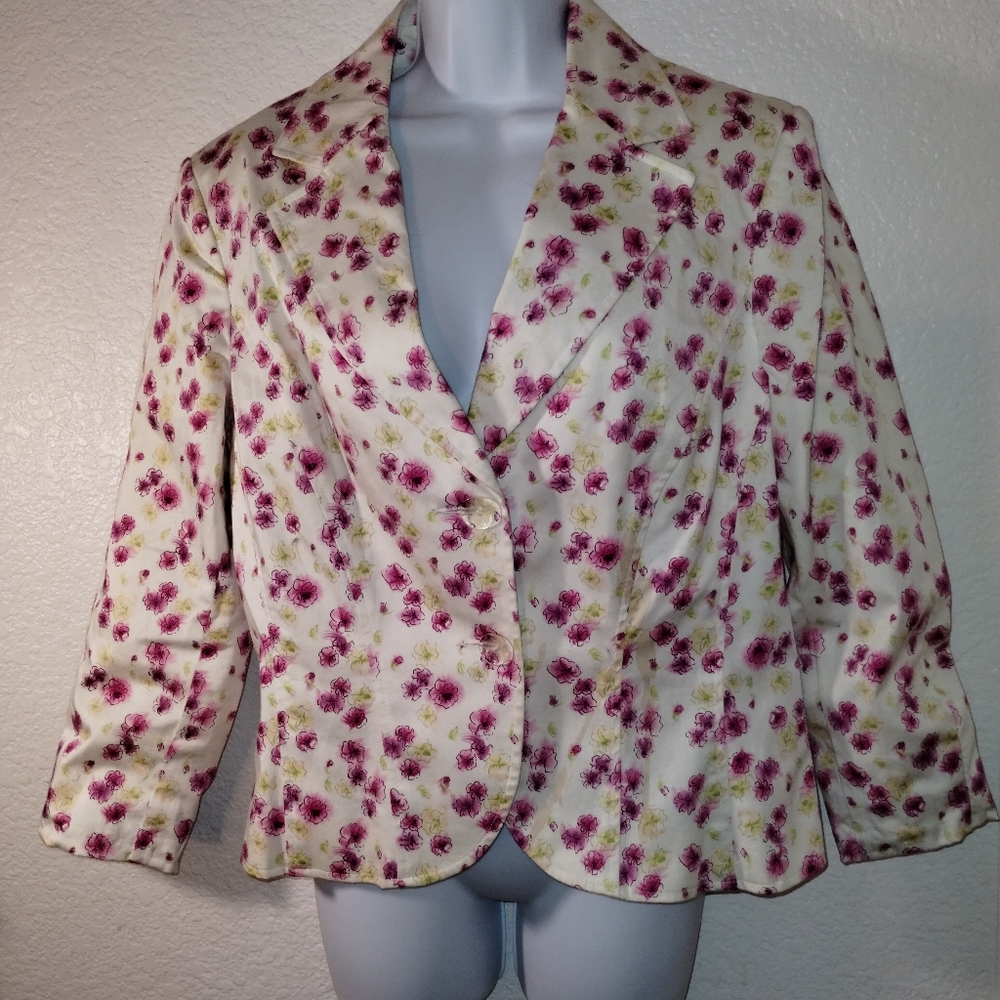 Nicole By Nicole Miller Floral Pinky White Green Print Women's Blazer sz 10